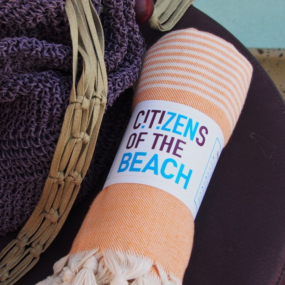 4 Orange Striped Beach Bath Towels - 100% Turkish Cotton - Picture 3 of 4
